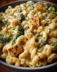 A delicious plate of Crockpot Chicken Broccoli Mac and Cheese