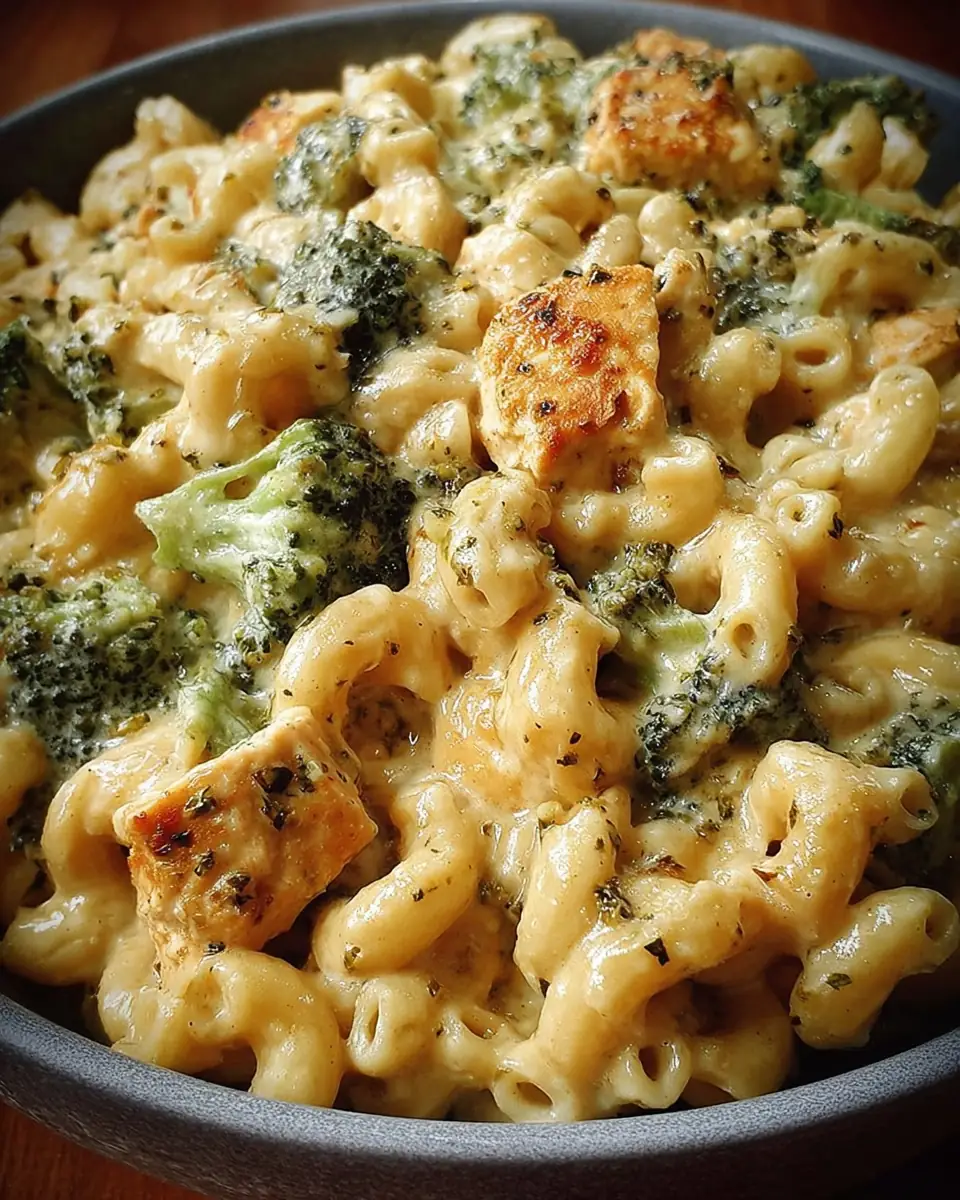 A delicious plate of Crockpot Chicken Broccoli Mac and Cheese