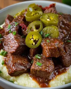 A delicious plate of Crockpot Mississippi Steak Bites