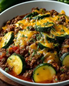 A delicious plate of Ground Beef and Zucchini Skillet Casserole