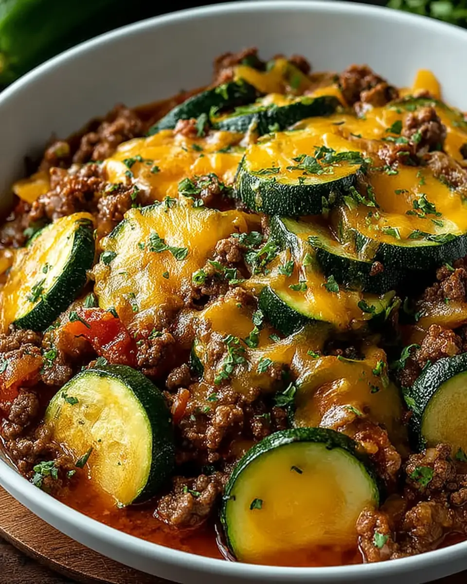 A delicious plate of Ground Beef and Zucchini Skillet Casserole