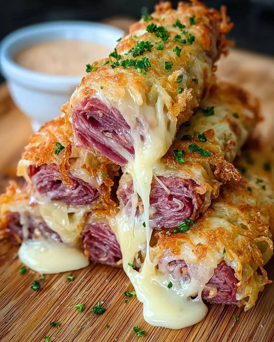 A delicious plate of Keto Crispy Reuben Roll-Ups