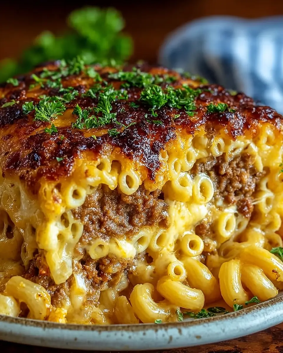 A delicious plate of Mac and Cheese Meatloaf Casserole