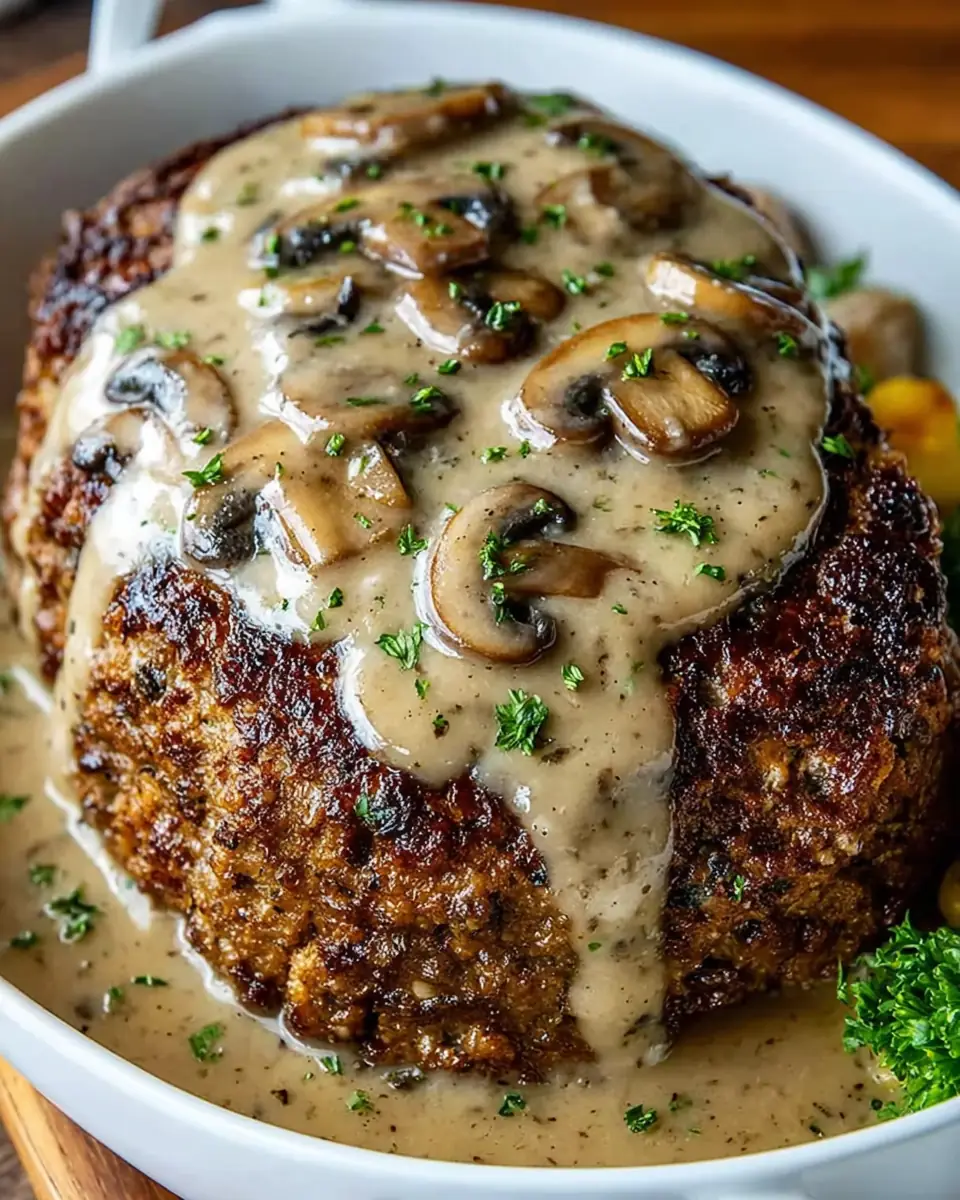 A delicious plate of Mouthwatering Meatloaf with Mushroom Gravy for Family Comfort