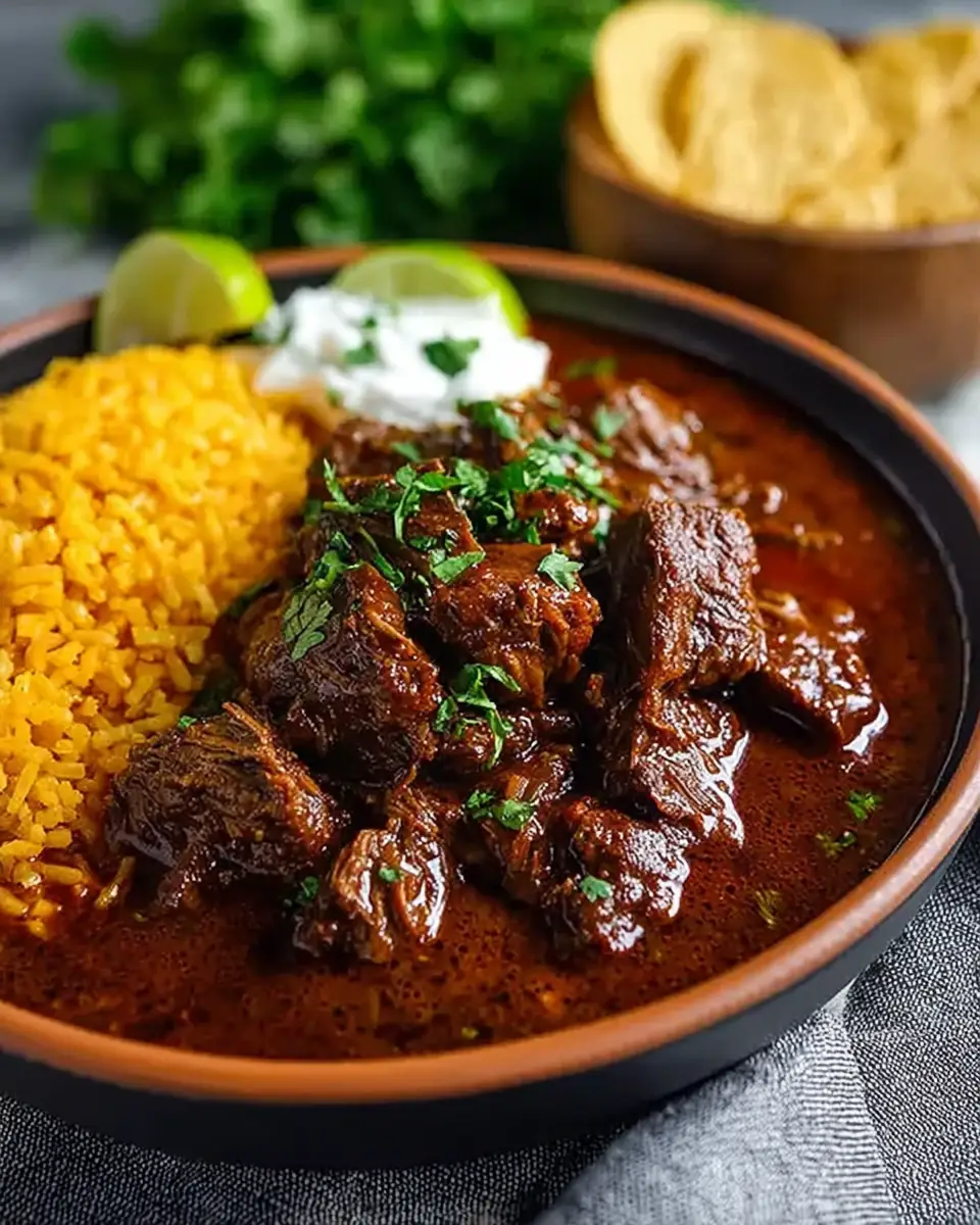 A delicious plate of Slow Cooker Chili Colorado - theamazingfood