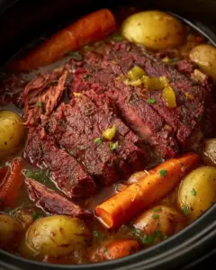 A delicious plate of Slow Cooker Corned Beef Recipe